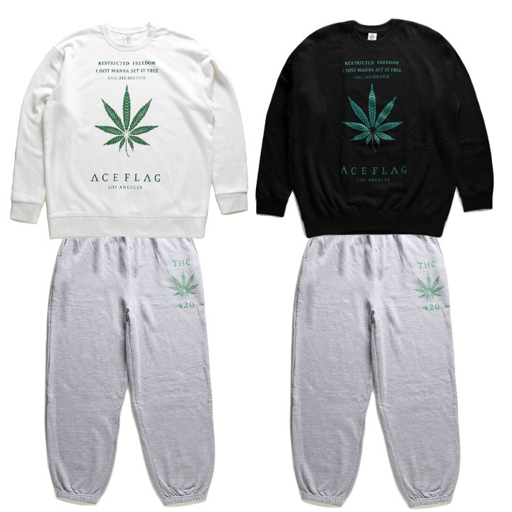 ACE FLAG 上下セット 長袖 スケボー メンズ 春秋冬用 白/黒 大きいサイズ エースフラッグ セットアップ トレーナー 上下 BUDS バッズ 大麻 マリファナ 9,530円