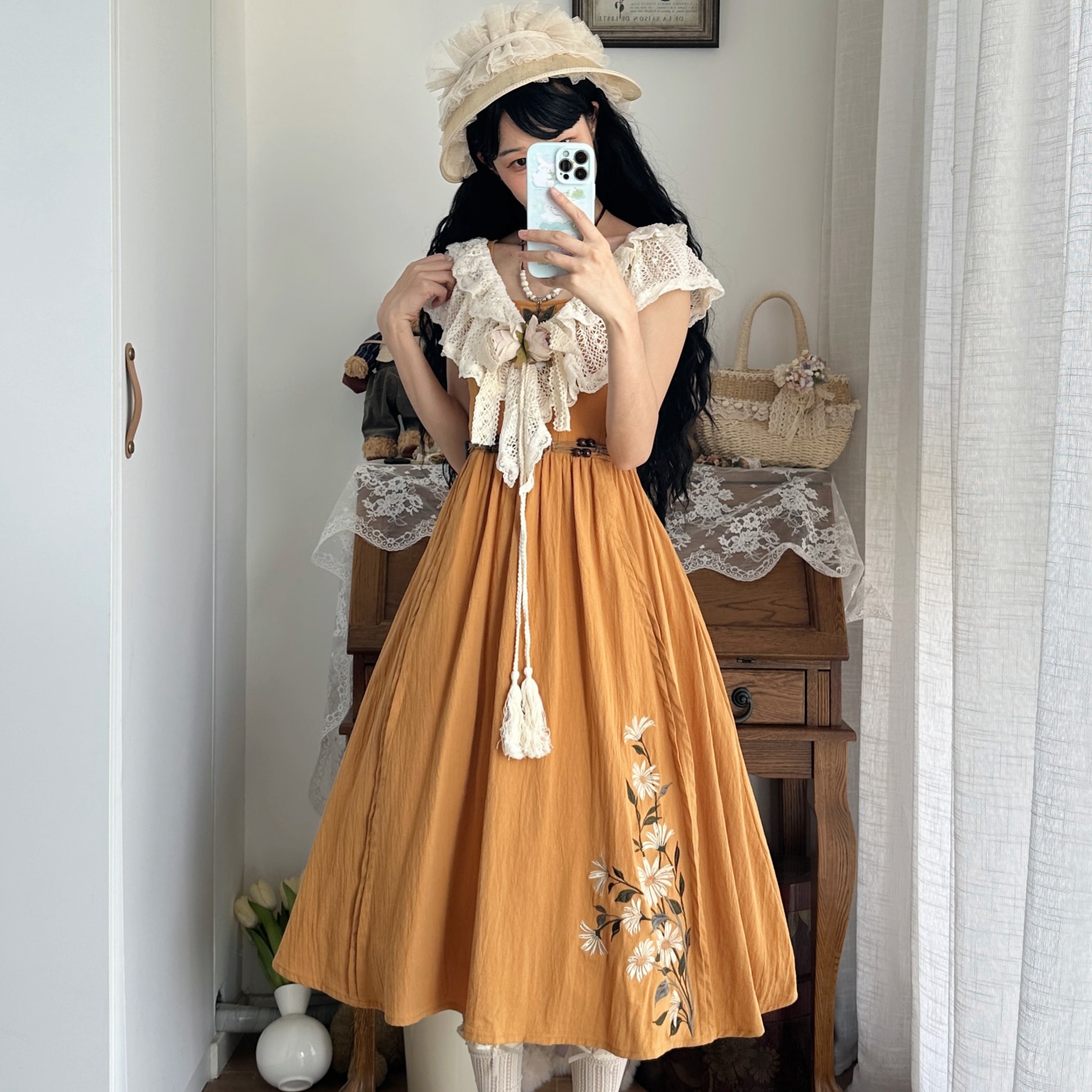 【フルセット】夏デイジー新韓国cos要素ワンピースレースショールセットレディース