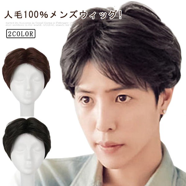 Qoo10] 人毛100％ メンズウィッグ 男性用かつ