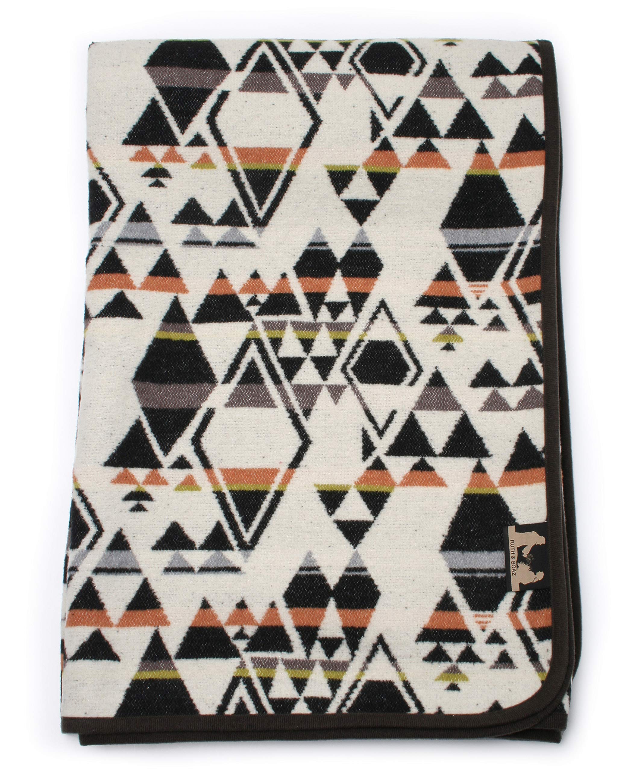Ruth&Boaz エスニック ネイティブ柄 ウール混 ブランケット ラグ (S) スノーホワイト (148cm×254cm) (Snow X-Large)