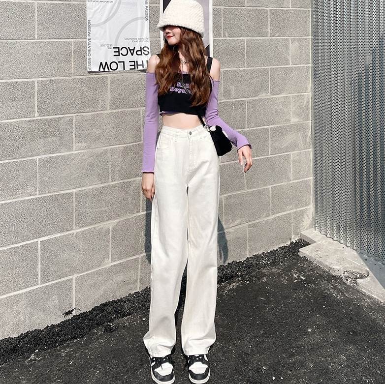 パンツ ボトムス レディース デニム ストレートパンツ ロングパンツ フルレングス ストレート ストリート ボーイフレンド ポケット ハイウエスト ブルーデニム カラーデニム きれいめ シンプル カジ