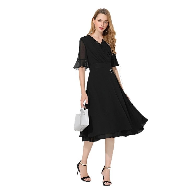 ワンピース L 即納 黒 2L-6L 大きいサイズ 五分袖 パーティドレス MD-Y115706