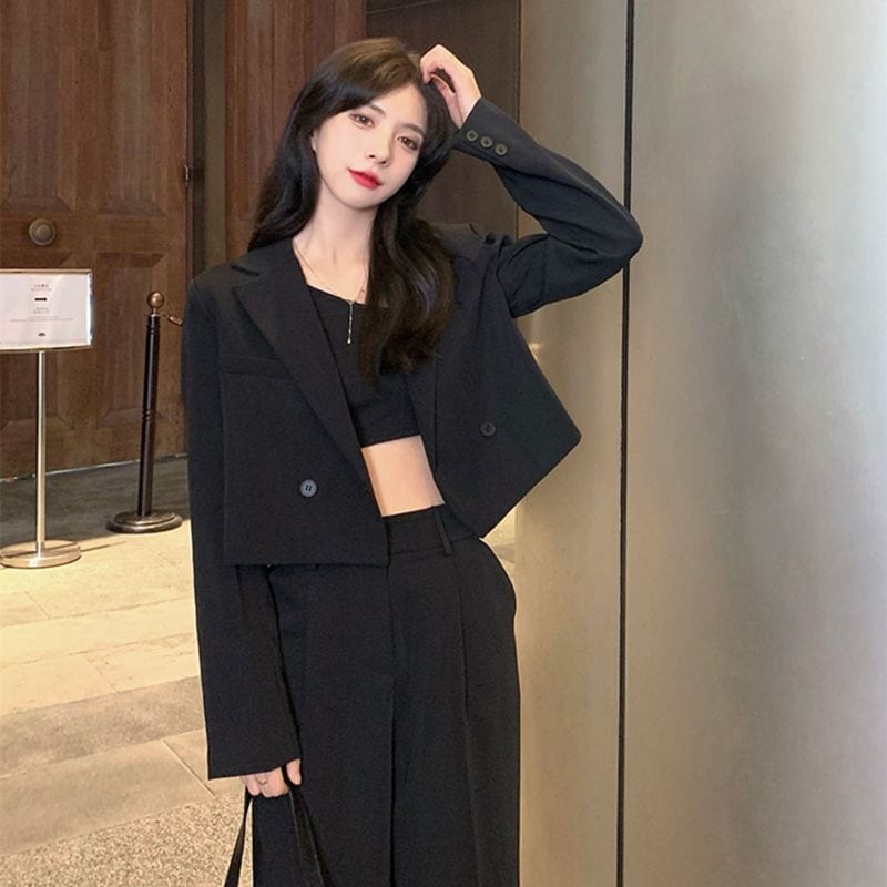 スーツセットアップスーツセット新型ショートブレザーカジュアル2点セットワイドパンツ
