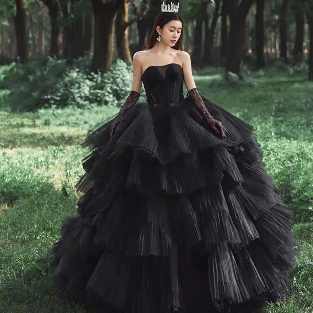 写真スタジオのテーマの衣類外観森林スタイルレトロ黒のウェディングドレスカッの写真撮影旅行写真フォトドレス 10,969円