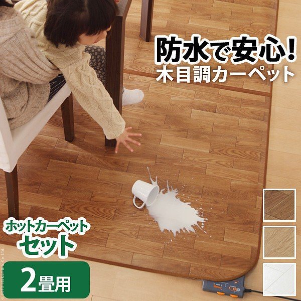 ホットカーペット カバー 木目調ホットカーペットカバー-ウッディ 2畳用 200x198 ホットカーペット本体 2点セット 防水