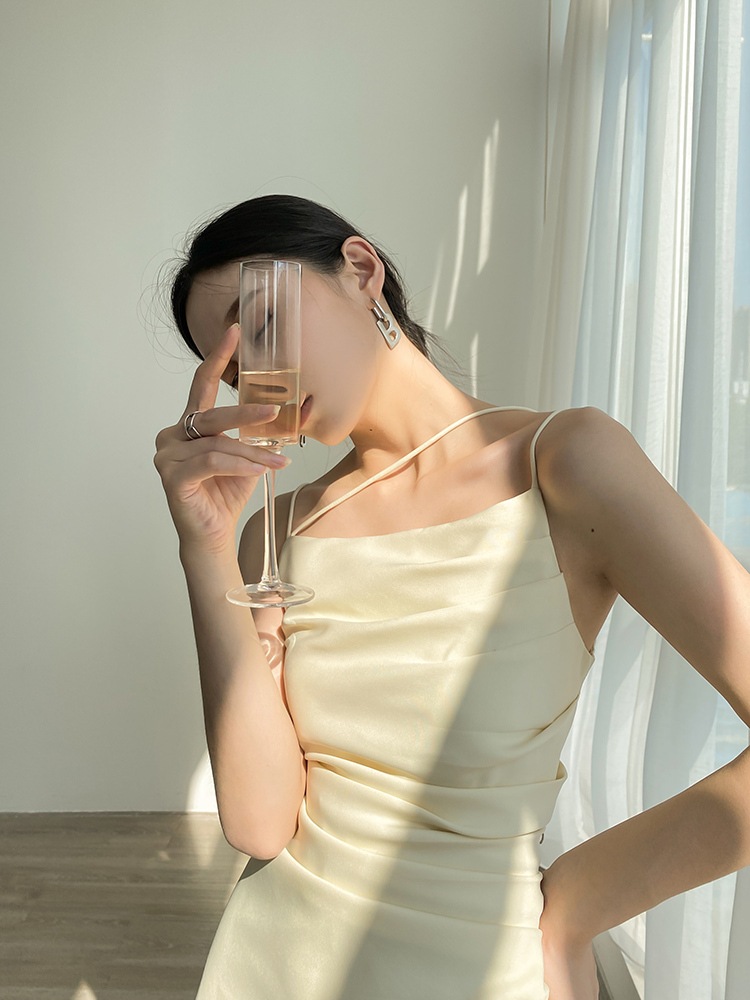 レディース ファッション ネット レッド フレンチ スタイル シーサイド スリング ドレス 女性 アプリコット ＳＭＬ かわいい 大人可愛い きれいめ シンプル カジュアル 大人 上品 おしゃれ