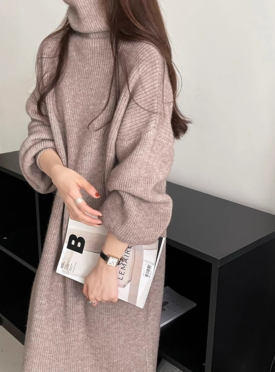 ワンピース 0 ロング丈 袖あり 長袖 タートルネック 伸縮性 かわいい 大人可愛い カジュアル 大人 上品 おしゃれ 大人可愛い 大人女子 エレガント 無地 秋 冬 20代 30代 40代 50代