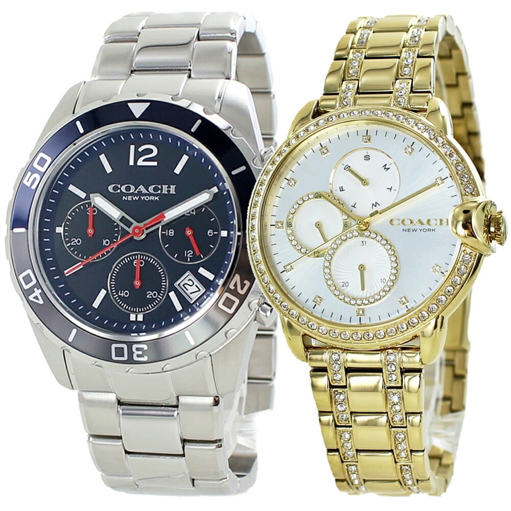コーチ ペアウォッチ ペア 腕時計 手表 おしゃれ ステンレスベルト シルバー イエロー ゴールド 結婚祝い 誕生日 記念日 プレゼント 男性 女性 ギフト 夫婦 両親 結婚式 両親贈呈品 還暦祝い