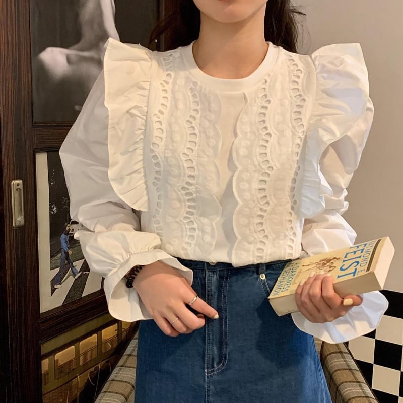 レディース トップス 長袖 レース カジュアル 大人カジュアル ガーリー キュート シンプル
