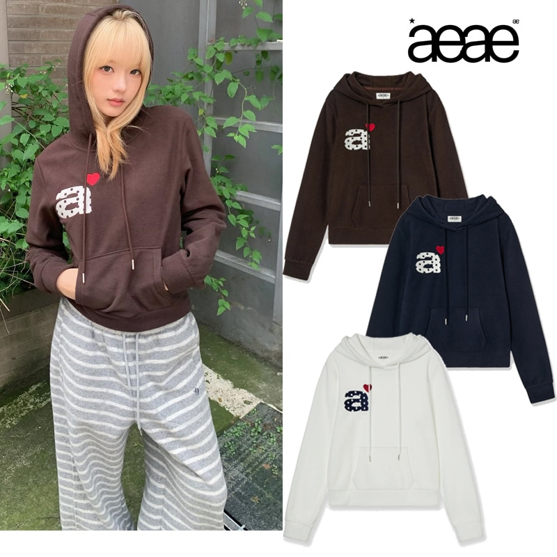 DOT SMALL LETTER FLEECE HOODIE 25FW新作 韓国ブランド ふわふわ 裏起毛 あったか ハート刺繍 ガーリー 大人可愛い デートコーデ 秋冬 デイリー 着回し 上品 今旬