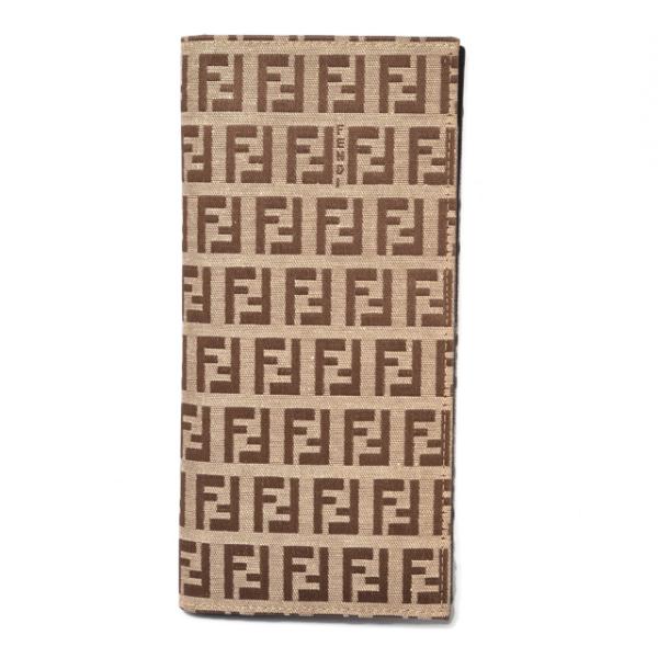 財布 メンズ向け FENDI 長財布 FFロゴ/ズッカ ベージュ/ブラウン 8M0010 00NY2 F0RT2【中古】