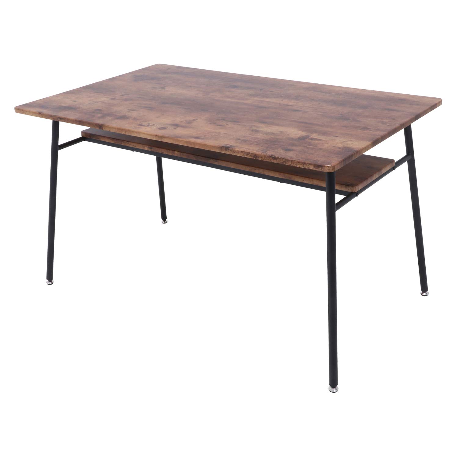 不二貿易 ダイニングテーブル テーブル 2人用 4人用 ヴィンテージ風 木目調 収納棚付き アジャスター付き 角が丸い 幅123.5×奥行75×高さ70cm ブラウン 単品 ナビア 14658