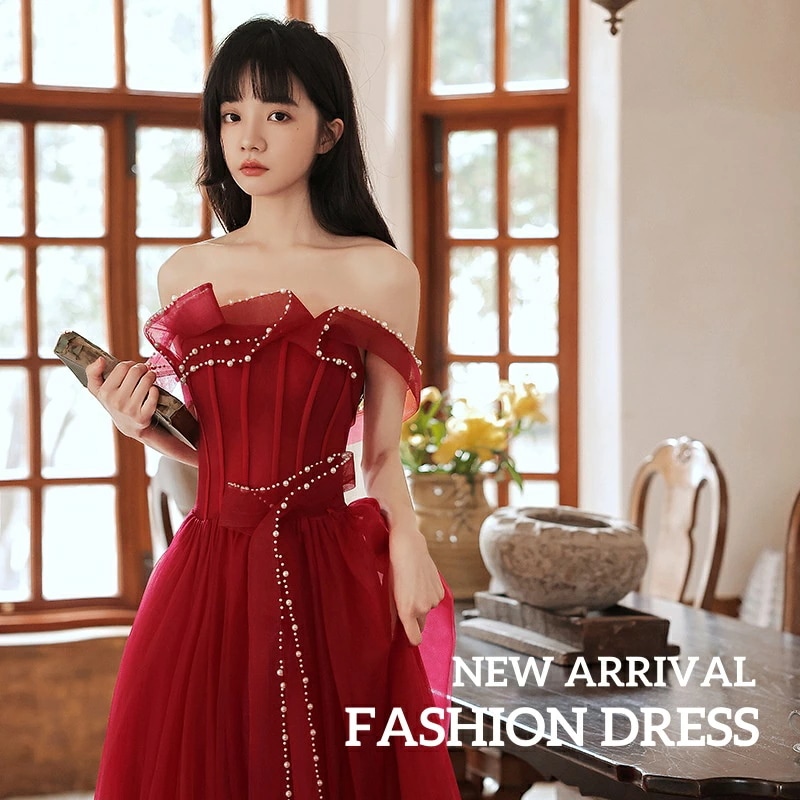 超目玉 レディースドレス パーティードレス ロングドレス 上品 きれいめ ワイン 舞台演出 音楽会 演奏会 合唱 合奏団 着痩せ 結婚式 二次会 お呼ばれ チュールスカート 無地 高級感 オフショルダ