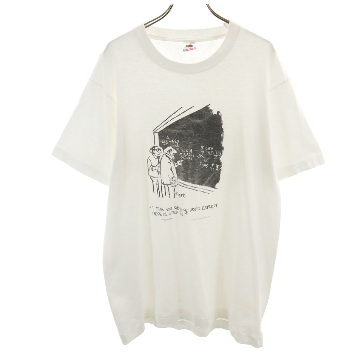 80s 90s オールド USA製 漫画家 シドニーハリス 半袖 シングルステッチ Tシャツ L ホワイト Sidney Harris メンズ 古着