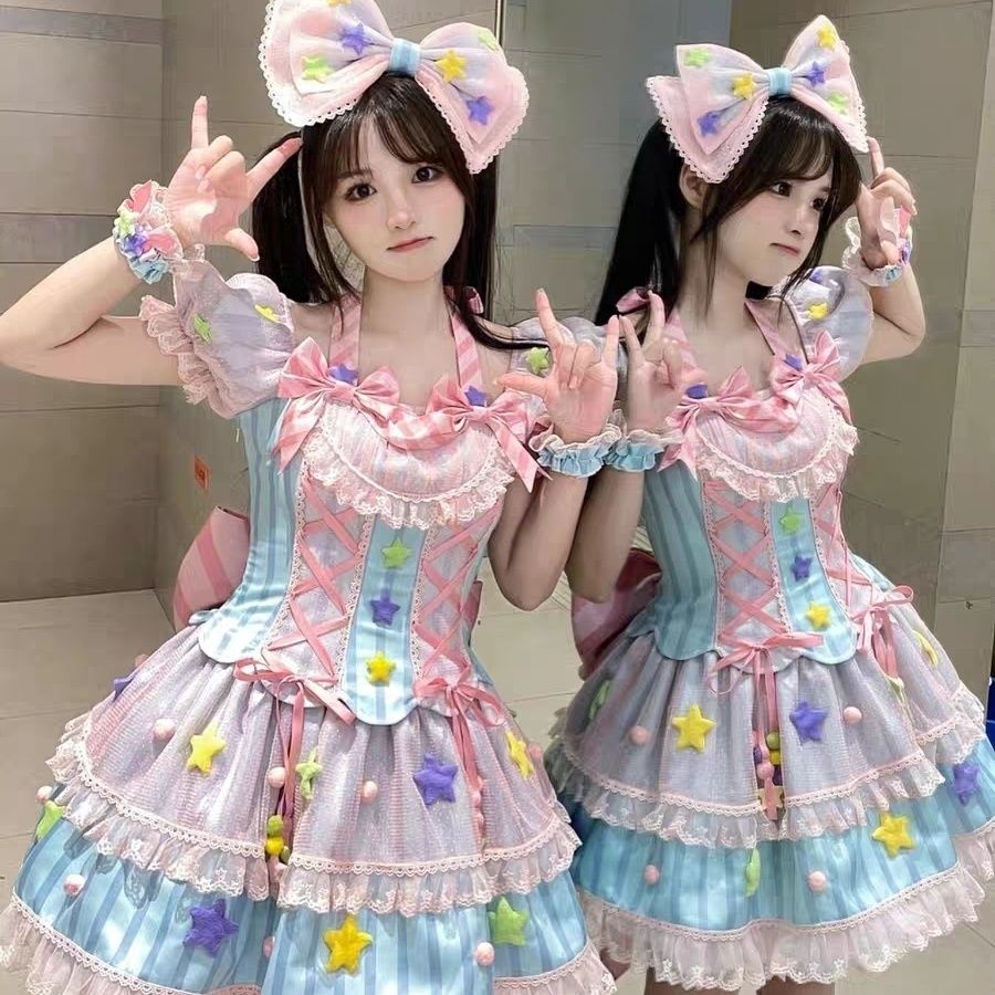 ロリータ半袖ドレスシュガーマジックオプロリータライトロースカートデイリードレスプリンセスドレス