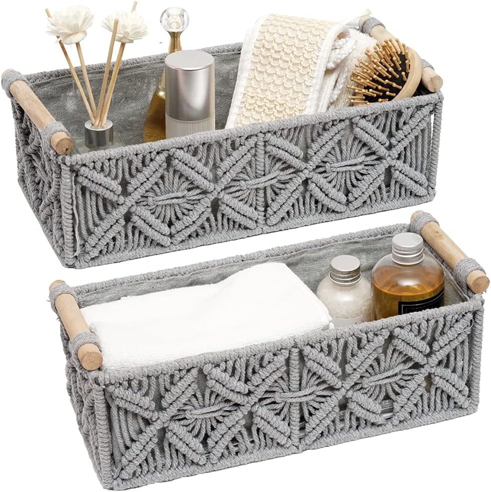 Macrame Storage Basket Boho Decor Baskets for Organizing Woven Decorative Basket for Countertop Toil