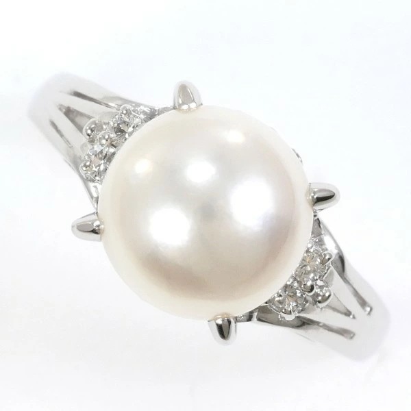PT900 プラチナ リング 10号 パール(真珠) 約8mm ダイヤ 0.06 ジュエリー 中古