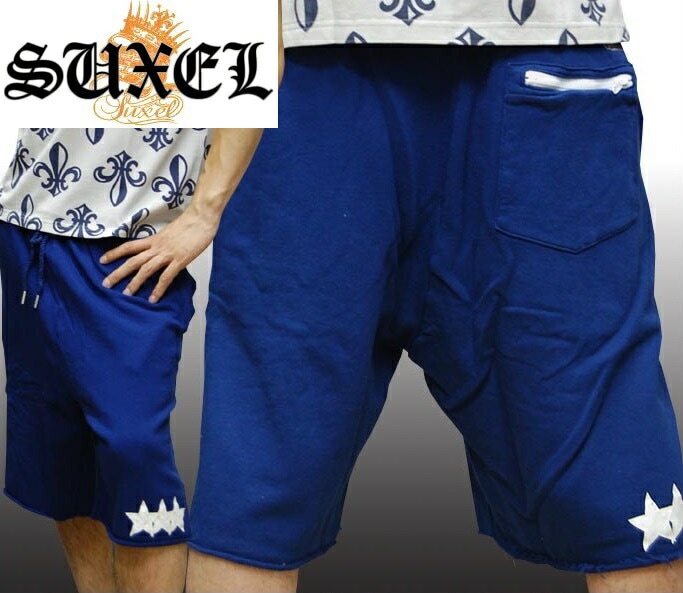 セール SUXEL サクエル メンズ ハーフパンツ スター ネイビー スウェット ショートパンツ パンツ スエット ショーツ 半ズボン ストリート ブランド HIPHOP ウェアー B系 服 ダン