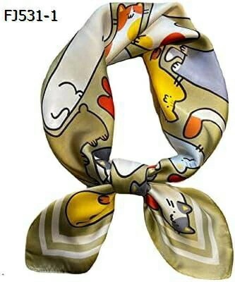 【20%OFFクーポン～】スカーフ ネッカチーフ 風 正方形 70cm 猫 かわいい おしゃれ カジュアル リボンスカーフ ヘアバンド 髪飾り バッグ飾り 小物 通勤 紫外線対策 レディーズ プレゼン