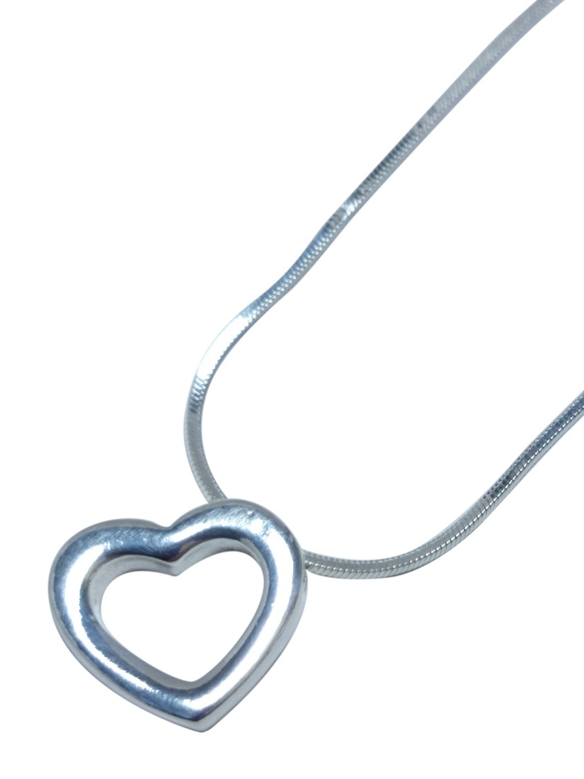 イタリア製シルバー925 丸みのある立体オープンハートモチーフネックレス