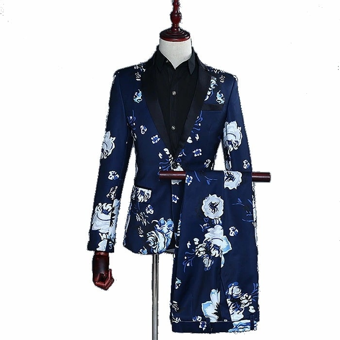 【TIME HOLDER】花総柄 スリムスーツ メンズ スーツ 紳士服 カジュアルスーツ ビジネススーツ メンズスーツ 花柄 スーツ パーティー 2次会 おしゃれスーツ 結婚式 カラオケ ステージ 衣