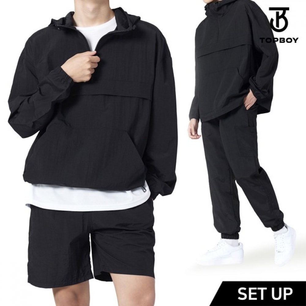 (TOPBOY) 撥水コーティングアノラックフード付きジョガーショーツセットアップ (TBS_1102)
