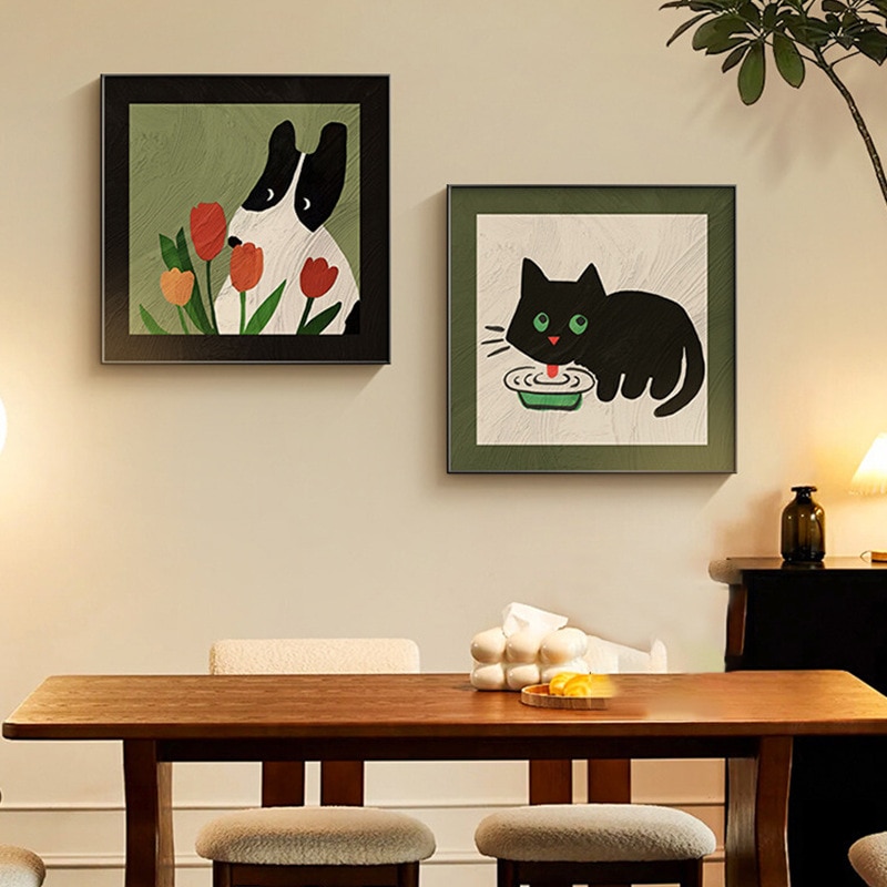 中世スタイルのレストラン装飾絵画漫画動物ドーパミンリビングルーム吊り下げ絵画レトロハイエンド組み合わせ寝室壁画