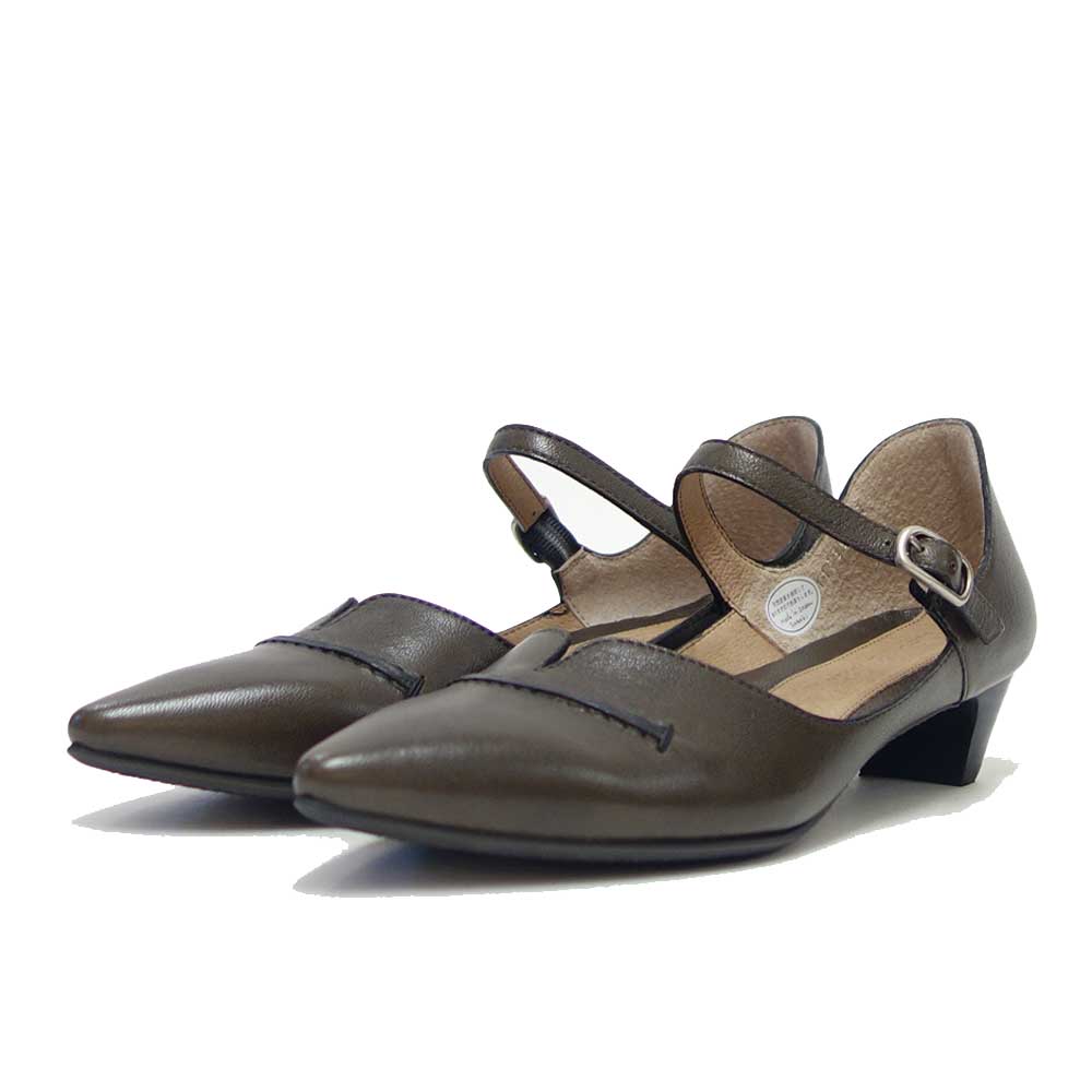 12683 グレー ベルトミュール ポインテッドパンプス シープレザー 3.5cmヒール アンクルストラップ 16,863円