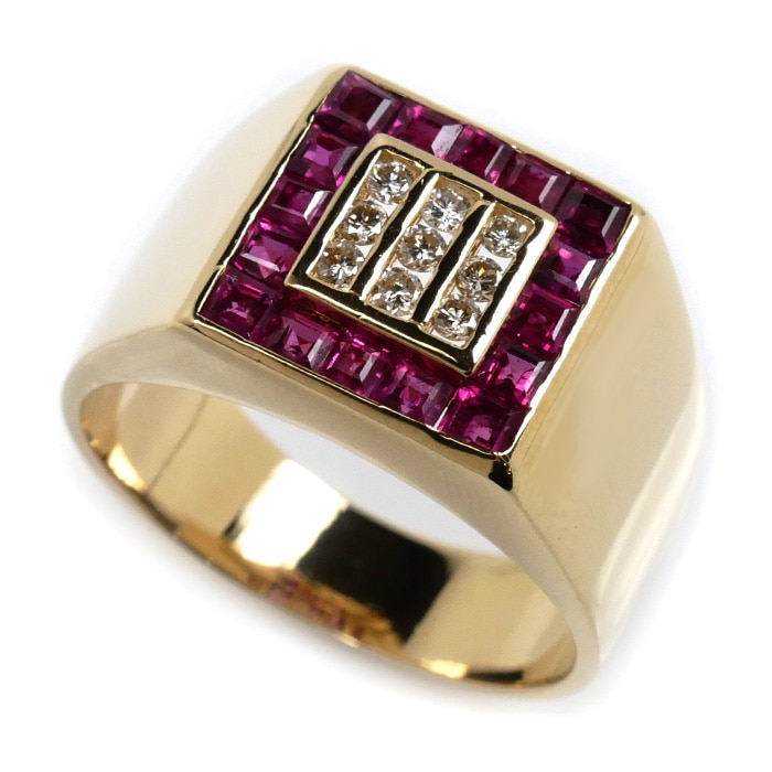 18kゴールド　ルビーリング 美品 K18YG イエローゴールド リング 指輪 ルビー ダイヤ 0.07ct