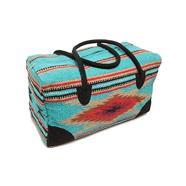 Mission Del Rey Southwest Go West Travel Bag -Weekender Duffle Bag， Hand Woven Rug Bag w/Leather Han