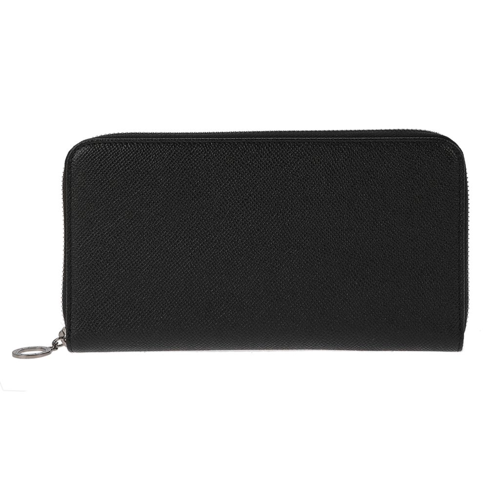 BVLGARI 36710 ブルガリ メンズ ラウンドファスナー長財布 トラベルウォレット 型押レザー ブラック/シルバー