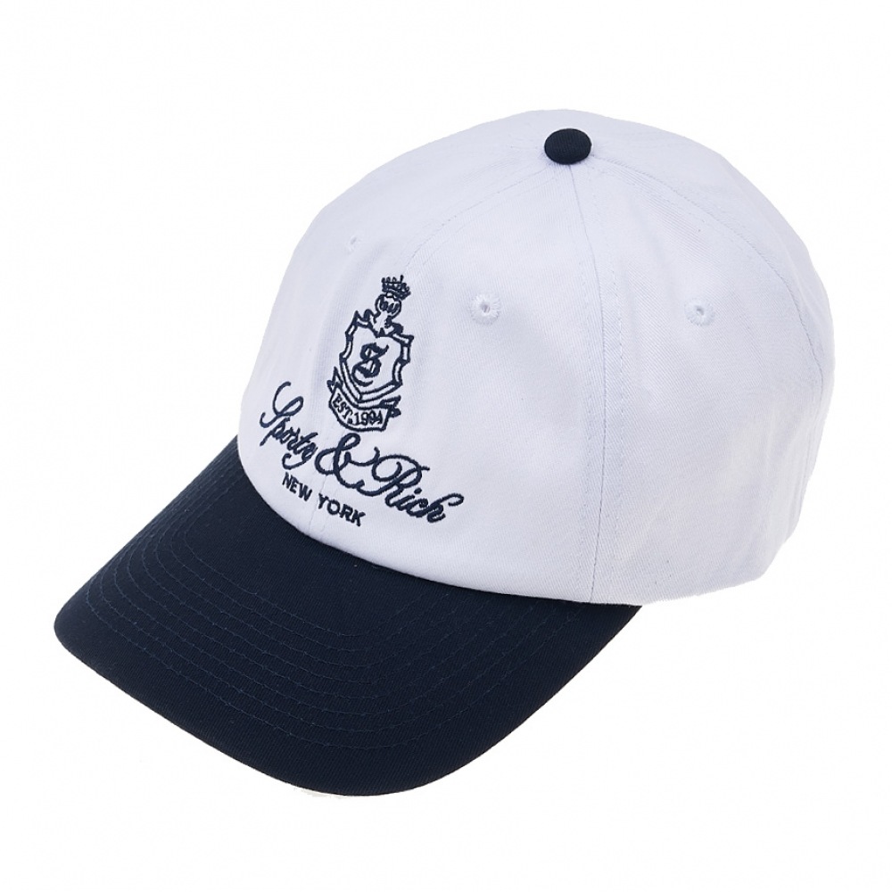 スポーティー＆リッチ 23SS 共通ロゴ刺繍ボールキャップ/ドームハットホワイトネイビー