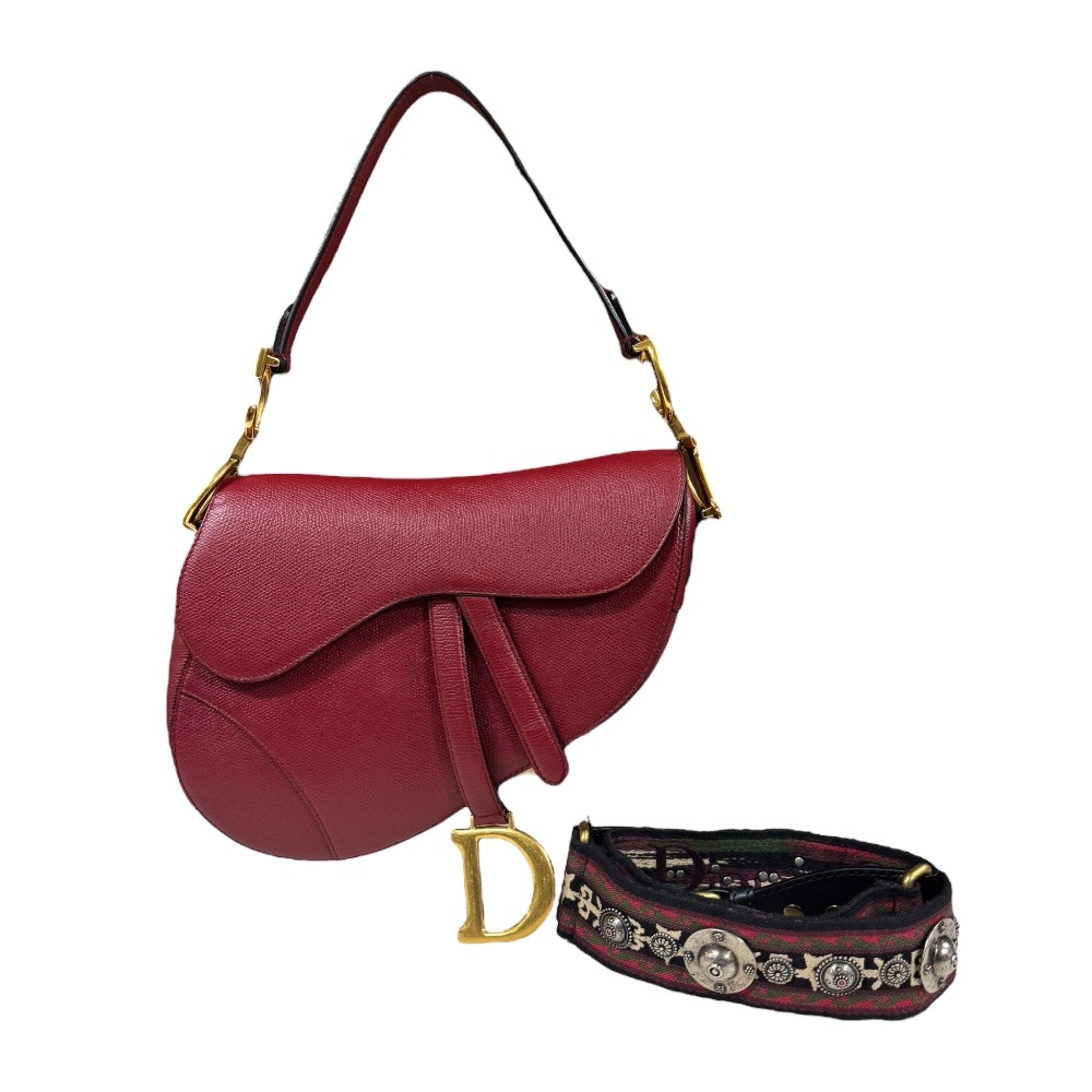 ディオール サドルバッグ ショルダーバッグ レザー レッド Dior 中古