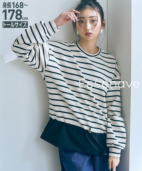 Tシャツカットソー 高身長　ウエストドロスト切替プルオーバー トールサイズ Essenave