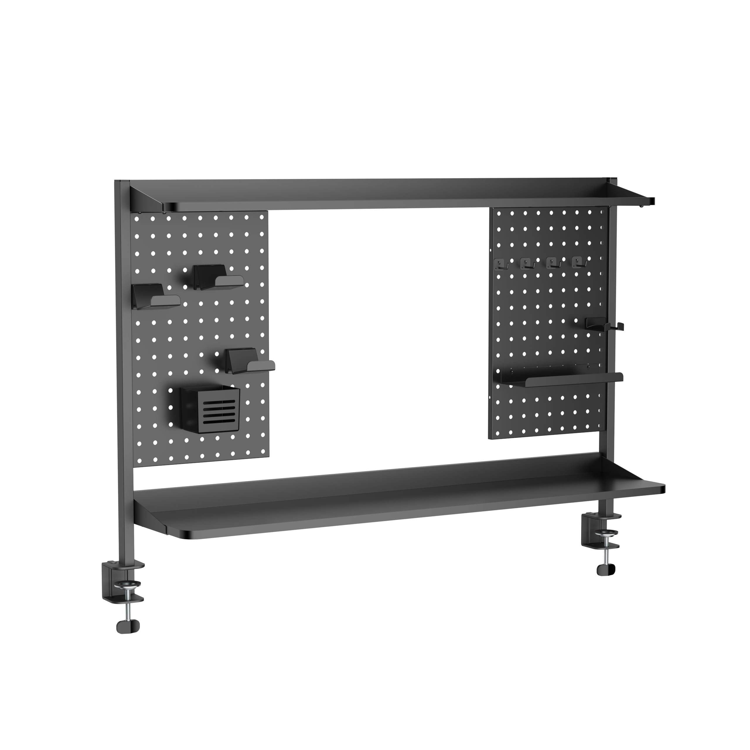【クランプ式】 デスク上収納ラック 幅116cm ペグボード付 有孔ボード 机上ラック 2段シェルフ モニター台 拡張デスク フック付 ブラック 13,244円