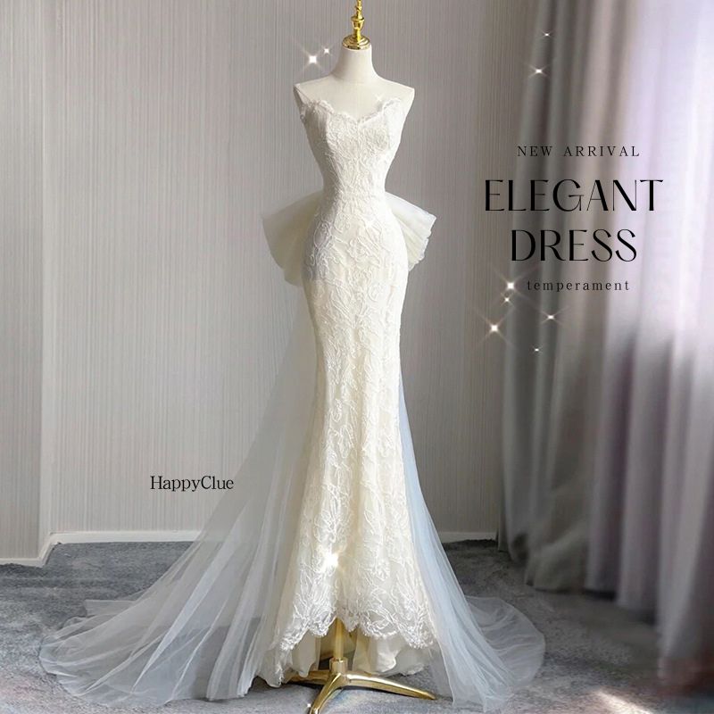 ウェディングドレス レース 白 二次会 ドレス 大人 ピアノ 発表会 コンサート パーティードレス ロングドレス 演奏会 イブニングドレス カクテルドレス エレガント 優雅 ドレス 大きいサイズ 30