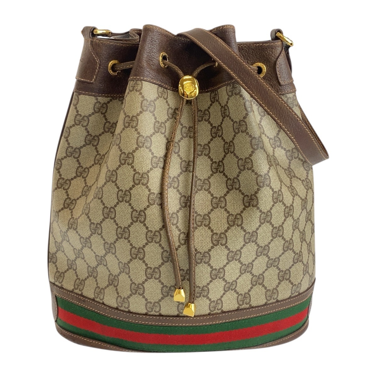 ヴィンテージ オールドグッチ シェリーライン ベージュ ブラウン ゴールド金具 GGスプリームキャンバス/レザー 164 02 085 ショルダーバッグ レディース 505068