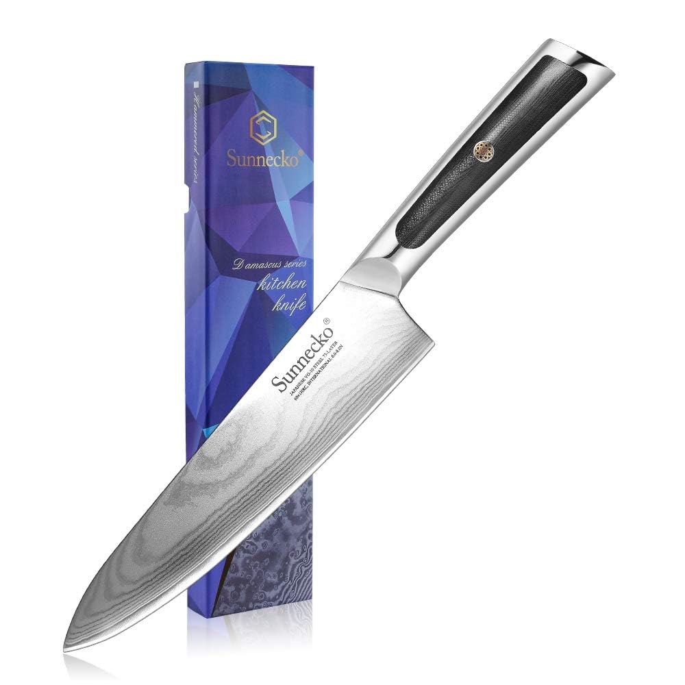 Sunnecko 包丁 牛刀 シェフナイフ 203mm ダマスカス 73層 VG-10 ステンレス 鋼 家庭用 キッチン ナイフ 果物ナイフ 万能包丁 野菜切り 肉切り 魚切り 牛刀 三徳 プレゼント