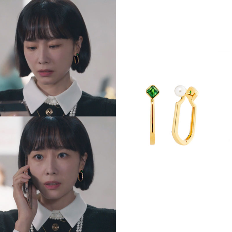 [ホンスヒョン着用]クレアグリーンアッシャー&パールイヤリング/韓国ファッション/韓国ファッションスタイル/韓国ストリートファッション/SNSで人気/韓国の人気ブランド