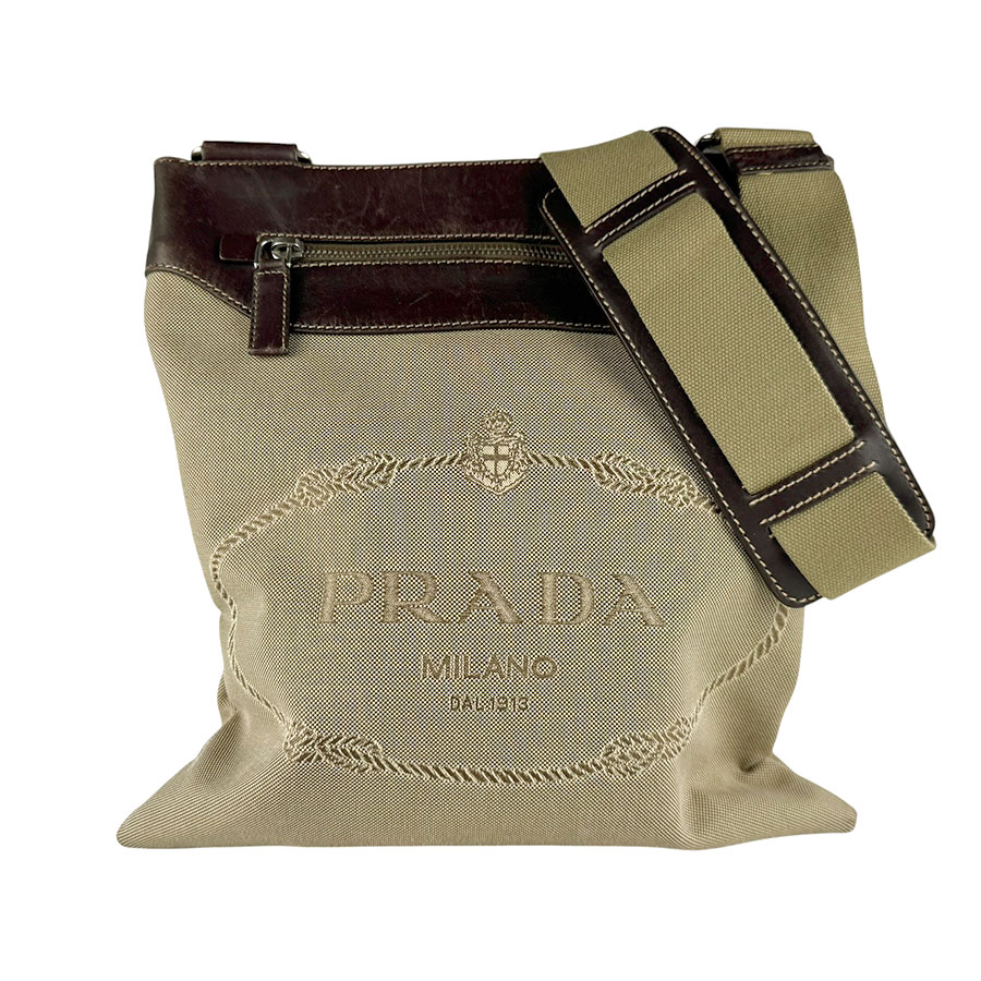 プラダ PRADA 斜め掛けショルダーバッグ キャンバス/レザー ブラウン シルバー ユニセックス z9814