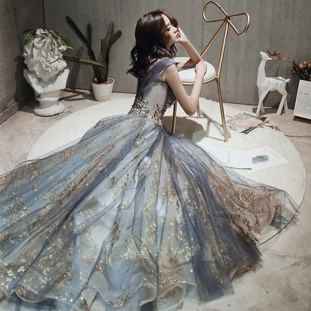 イブニングドレス スパンコールドレス キラキラドレス ロングドレス ノースリーブ 発表会ドレス チュール 編み上げ 演奏会ドレス キレイめ パーティードレス 二次会ドレス お呼ばれドレス