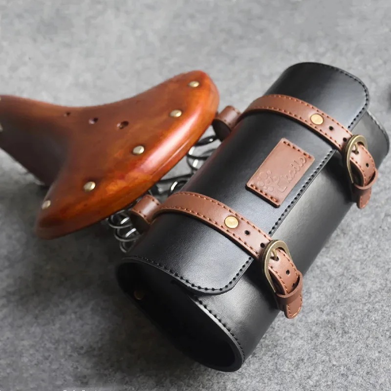 手作りの革製自転車サドルバッグ 防雨バイクバッグ マウンテンバイクサドルバッグ 合成皮革製