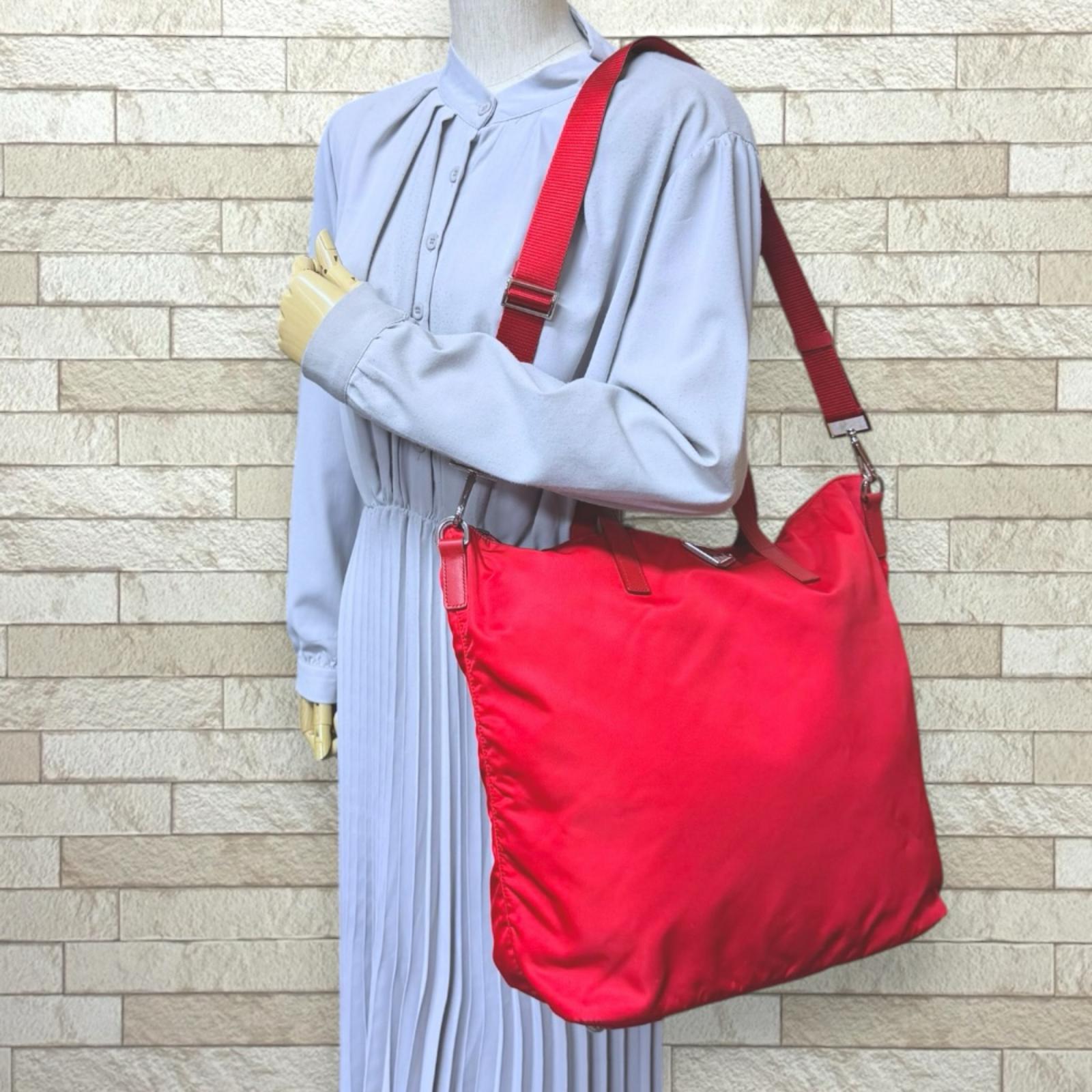 プラダ トートバッグ ナイロン レッド PRADA 中古