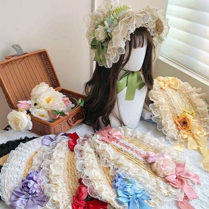 【大人気】ストローハット クラシカルハット ロリィタ ゆめかわ ロリータボンネット レース帽 コスプレ 女の子 帽子 ヘアアクセサリー ヘッドドレス 茶話会 lolit