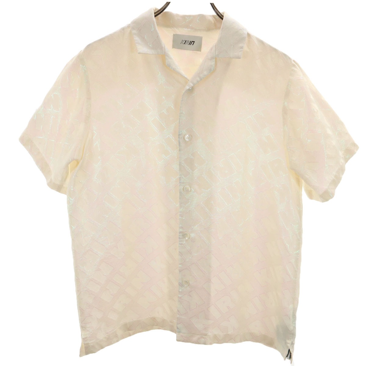 KIRIN キリン PEGGY GOU イタリア製 ロゴ総柄 半袖 オープンカラー シャツ 40 オフホワイト メンズ 古着