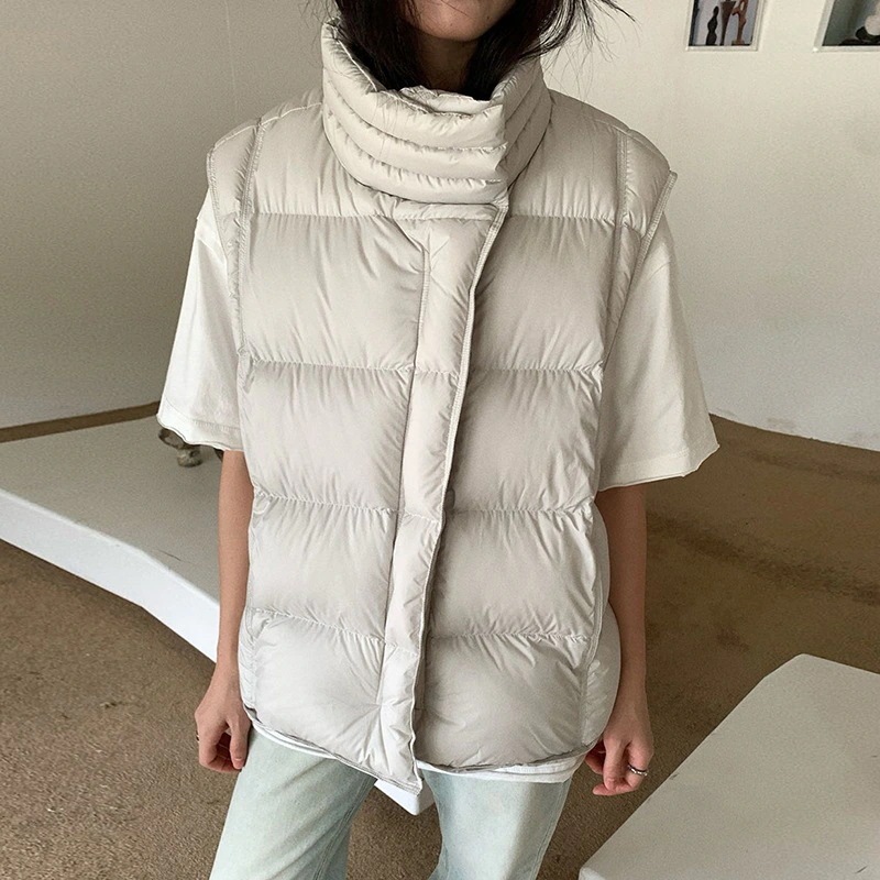 高膨張 ホワイトダックダウン ダウンベスト レディース 秋冬 ハイネック 防寒 収縮ひだ 着痩せ