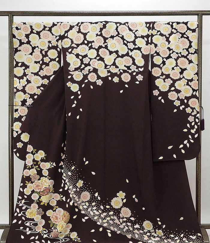 振袖 正絹 雪輪桜模様 身丈168.5cm 裄丈70cm 振袖 リサイクル 着物 e0978