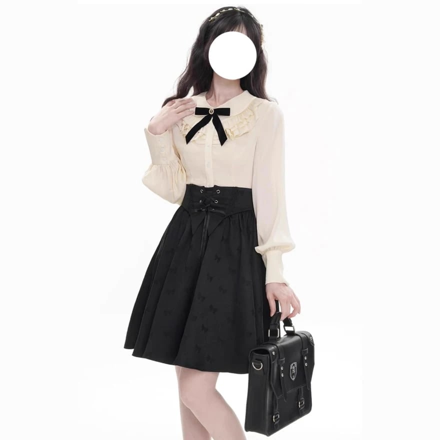 スカート ミニ丈 ハイウエスト レースアップ 控えめ ガーリー 甘め ロマンティック ロリータファッション