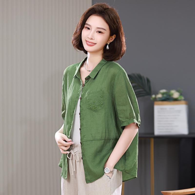 レディース トップス ファッション 上品 オフィス カジュアル 婦人服 おしゃれ 半袖 シフォン シャツ 夏 小さめ 体型カバー Pu シャツ