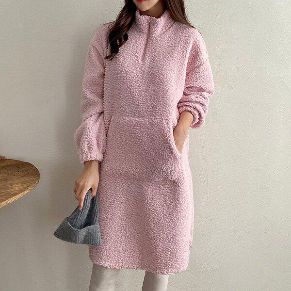 (DK)ボアジッパーロングOPS 冬の女性 ボアフリースのワンピース